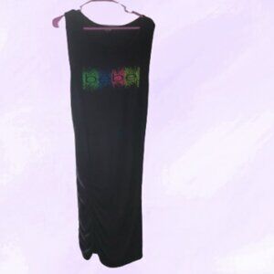 Bebe ribbed ruched sides dress studded in black and multi-colors size large.